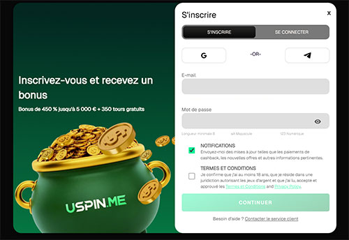 La fiche d'inscription uspin me casino inscription